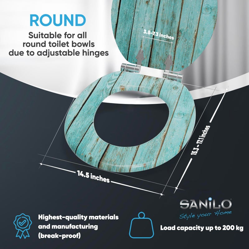 SANILO Wooden Toilet Seat with Soft Close [ROUND] - Decorative, Quiet & Slow Close Molded Wood Seat - With Strong Bumpers & Hinges - Adjustable Fit â€“ Lumber - Image 3
